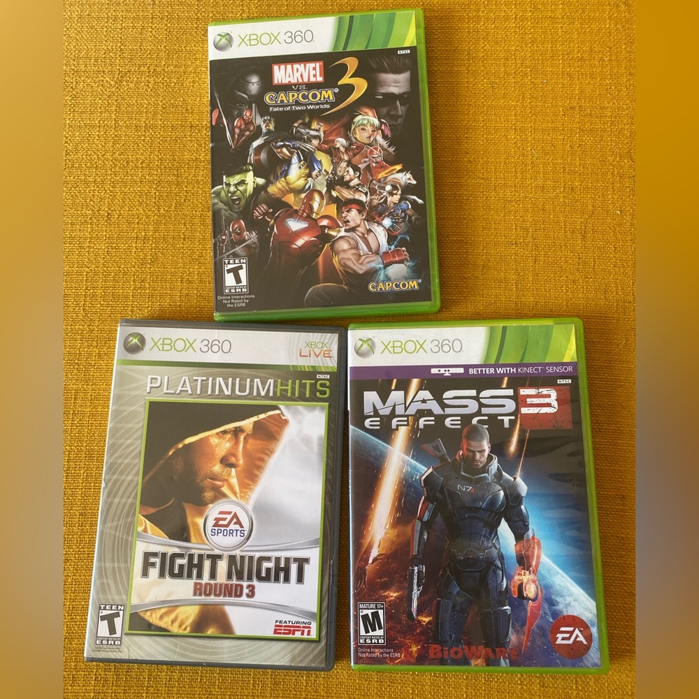 Xbox 360 Game Lot Bundle Marvel Capcom EA Sports Fight Night Mass Effect 3